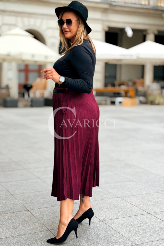 ANKE Lange Plisseerock mit Taschen Elegantes Wildleder Bordeaux