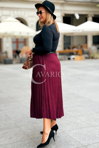 ANKE Lange Plisseerock mit Taschen Elegantes Wildleder Bordeaux