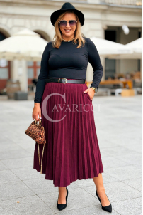 ANKE Lange Plisseerock mit Taschen Elegantes Wildleder Bordeaux