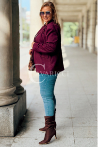 INGRID Zamszowa Marynarka Plus Size Bordowa | Elegancja