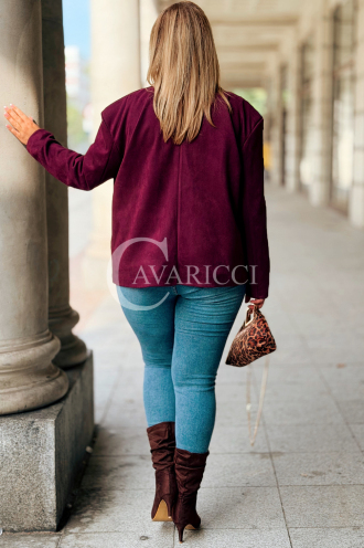 INGRID Zamszowa Marynarka Plus Size Bordowa | Elegancja