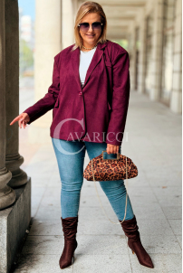 INGRID Zamszowa Marynarka Plus Size Bordowa | Elegancja