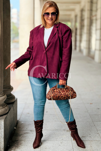 INGRID Zamszowa Marynarka Plus Size Bordowa | Elegancja