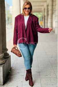 INGRID Zamszowa Marynarka Plus Size Bordowa | Elegancja