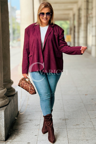 INGRID Zamszowa Marynarka Plus Size Bordowa | Elegancja