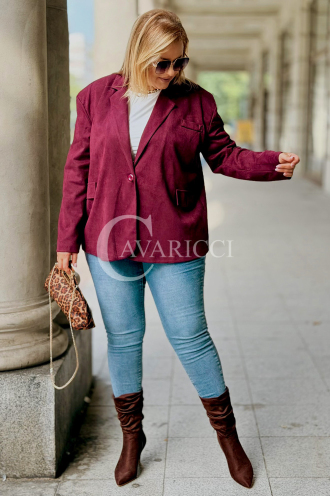 INGRID Zamszowa Marynarka Plus Size Bordowa | Elegancja
