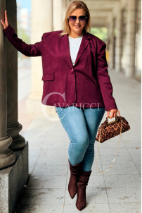 INGRID Zamszowa Marynarka Plus Size Bordowa | Elegancja