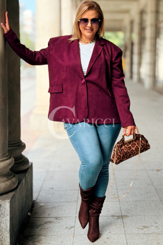 INGRID Zamszowa Marynarka Plus Size Bordowa | Elegancja