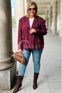 INGRID Zamszowa Marynarka Plus Size Bordowa | Elegancja