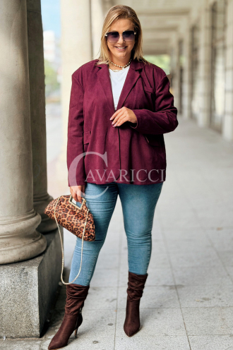 INGRID Zamszowa Marynarka Plus Size Bordowa | Elegancja