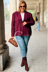 INGRID Zamszowa Marynarka Plus Size Bordowa | Elegancja