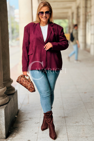 INGRID Zamszowa Marynarka Plus Size Bordowa | Elegancja