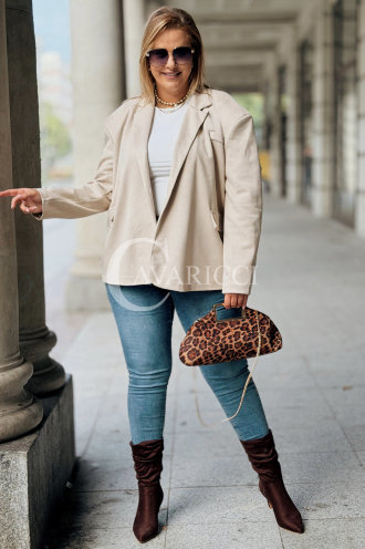 INGRID Zamszowa Marynarka Plus Size – Elegancja Beż