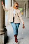 INGRID Stilvolle Wildleder-Jacke mit Futter in Übergröße in Beige