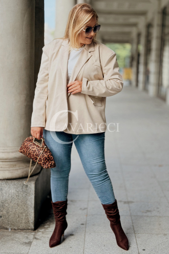 INGRID Zamszowa Marynarka Plus Size – Elegancja Beż