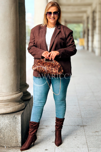 INGRID Zamszowa Marynarka Plus Size – Elegancja w Czekoladzie