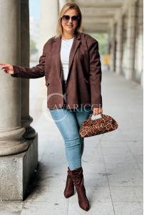 INGRID Zamszowa Marynarka Plus Size – Elegancja w Czekoladzie