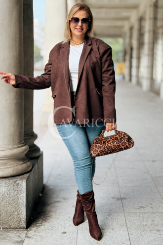 INGRID Zamszowa Marynarka Plus Size – Elegancja w Czekoladzie
