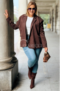 INGRID Zamszowa Marynarka Plus Size – Elegancja w Czekoladzie