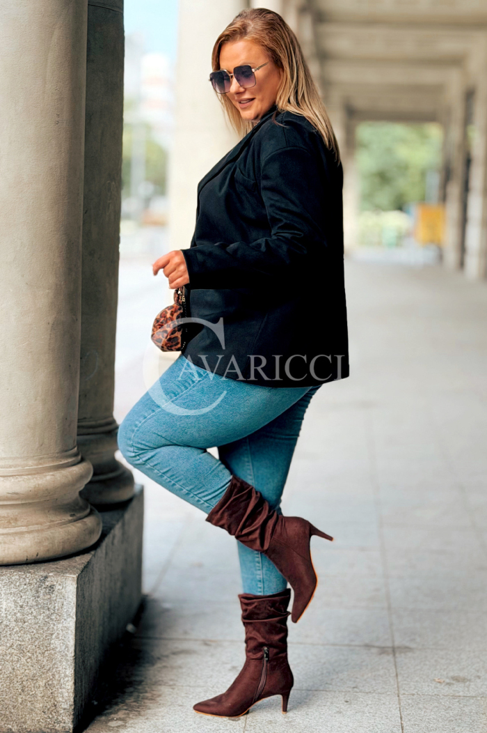 INGRID Zamszowa Marynarka Plus Size – Czarna | Elegancja