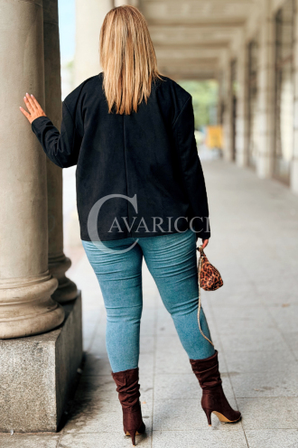 INGRID Zamszowa Marynarka Plus Size – Czarna | Elegancja