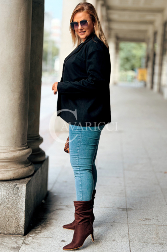 INGRID Zamszowa Marynarka Plus Size – Czarna | Elegancja