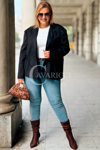 INGRID Zamszowa Marynarka Plus Size – Czarna | Elegancja