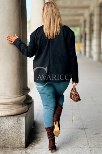 INGRID Zamszowa Marynarka Plus Size – Czarna | Elegancja