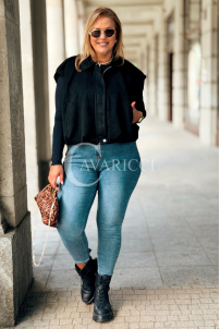 MARGA Kurze Wildleder-Weste mit Futter & Taschen – Schwarz