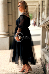 SIGRID Lange Tüll-Schulterfreies Kleid mit Punkten Schwarz
