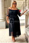 SIGRID Langes Tüllkleid Bardot mit Punkten in Schwarz