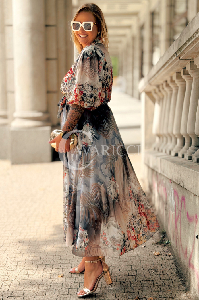 ULRIKE Maxi-Kleid mit Blumenmuster in Fango | Plus Size