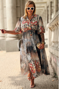 ULRIKE Maxi-Kleid mit Blumenmuster in Fango | Plus Size