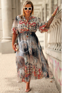 ULRIKE Maxi-Kleid mit Blumenmuster in Fango | Plus Size