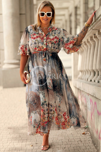 ULRIKE Maxi-Kleid mit Blumenmuster in Fango | Plus Size