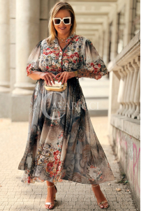 ULRIKE Maxi-Kleid mit Blumenmuster in Fango | Plus Size