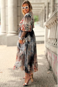 ULRIKE Maxi-Kleid mit Blumenmuster in Fango | Plus Size