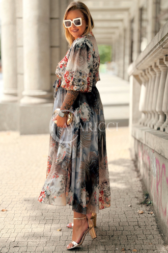 ULRIKE Maxi-Kleid mit Blumenmuster in Fango | Plus Size