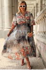 ULRIKE Luftiges Maxi-Kleid mit Blumenmuster in der Farbe Fango