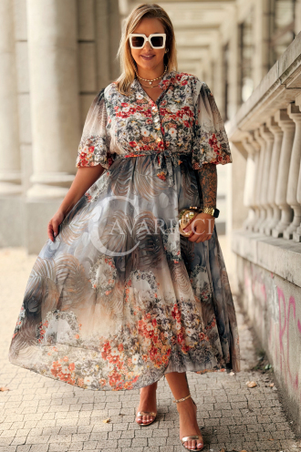 ULRIKE Maxi-Kleid mit Blumenmuster in Fango | Plus Size