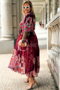 ULRIKE Maxi Blumenkleid in Bordeaux | Plus Size