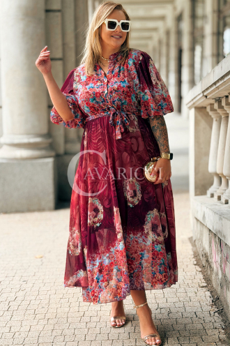 ULRIKE Maxi Blumenkleid in Bordeaux | Plus Size
