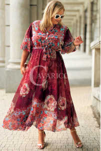 ULRIKE Maxi Blumenkleid in Bordeaux | Plus Size