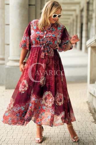 ULRIKE Maxi Blumenkleid in Bordeaux | Plus Size