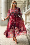 ULRIKE Luftiges Maxi-Kleid mit Blumenmuster in Bordeauxrot