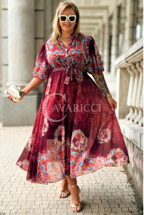 ULRIKE Maxi Blumenkleid in Bordeaux | Plus Size