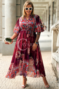 ULRIKE Maxi Blumenkleid in Bordeaux | Plus Size