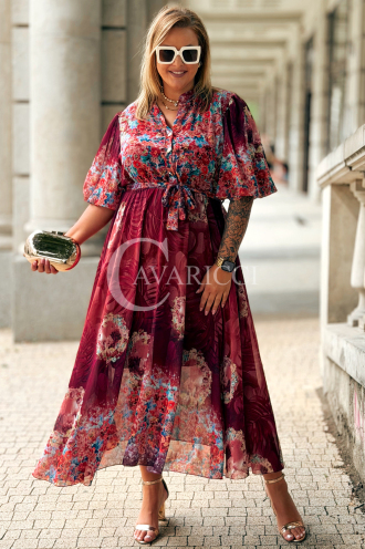 ULRIKE Maxi Blumenkleid in Bordeaux | Plus Size