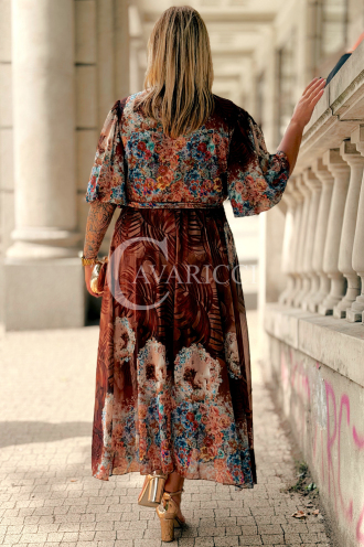 ULRIKE Maxi Blumenkleid in Schokolade | Plus Size