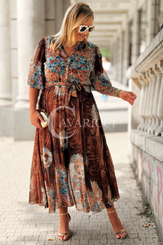 ULRIKE Maxi Blumenkleid in Schokolade | Plus Size